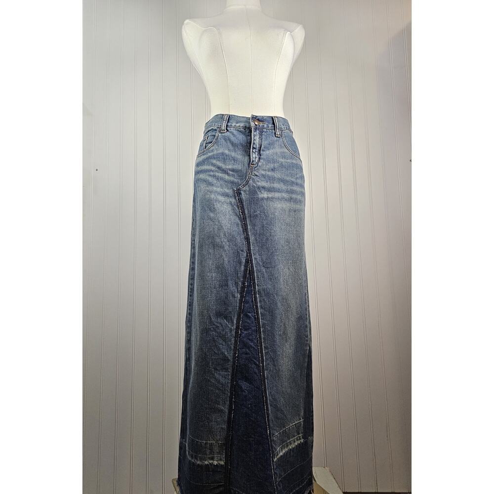 Express Vintage Denim Jean Maxi Skirt Women's Size 1/2 Back Slit Boho Y2K
